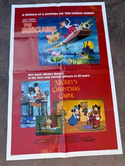 ORIGINAL MOVIE POSTER RESCUERS/MICKEY'S CHRISTMAS CAROL 1sh '83 Disney double