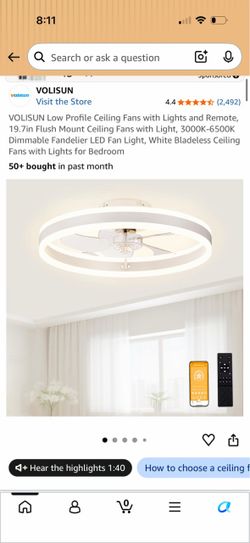 VOLISUN Low Profile Ceiling Fans with Lights and Remote, 19.7in Flush Mount