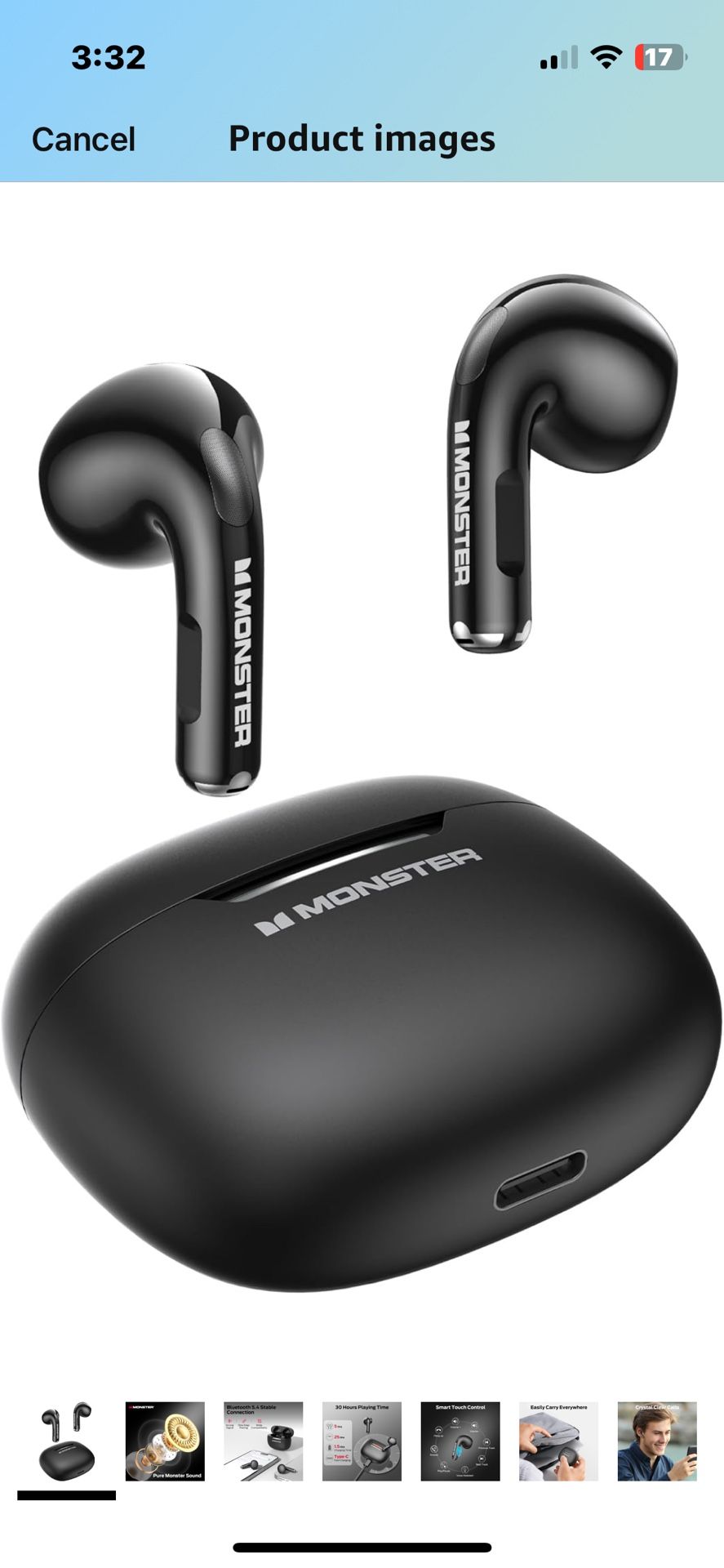 Monster N-Lite 208 Wireless Earbuds, Bluetooth Earbuds Touch Control, Bluetooth Headphones with 30H Playtime, Wireless Headphones Type-C Fast Charging