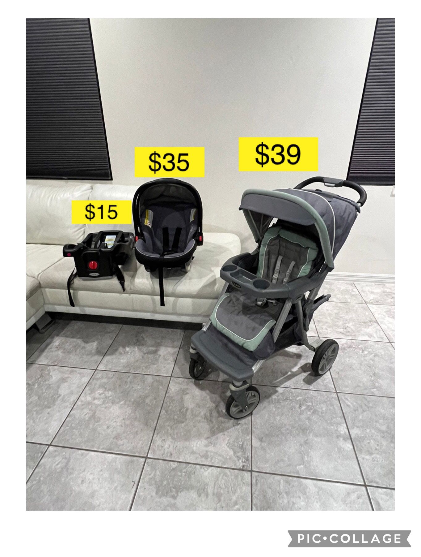 Graco baby infant car seat $35, base $15, stroler, recliner $39 or all $89 firm price / Porta bebe $35, base $15, coche reclinable $39