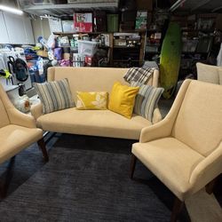 Fabric Bench And Two Chairs Set