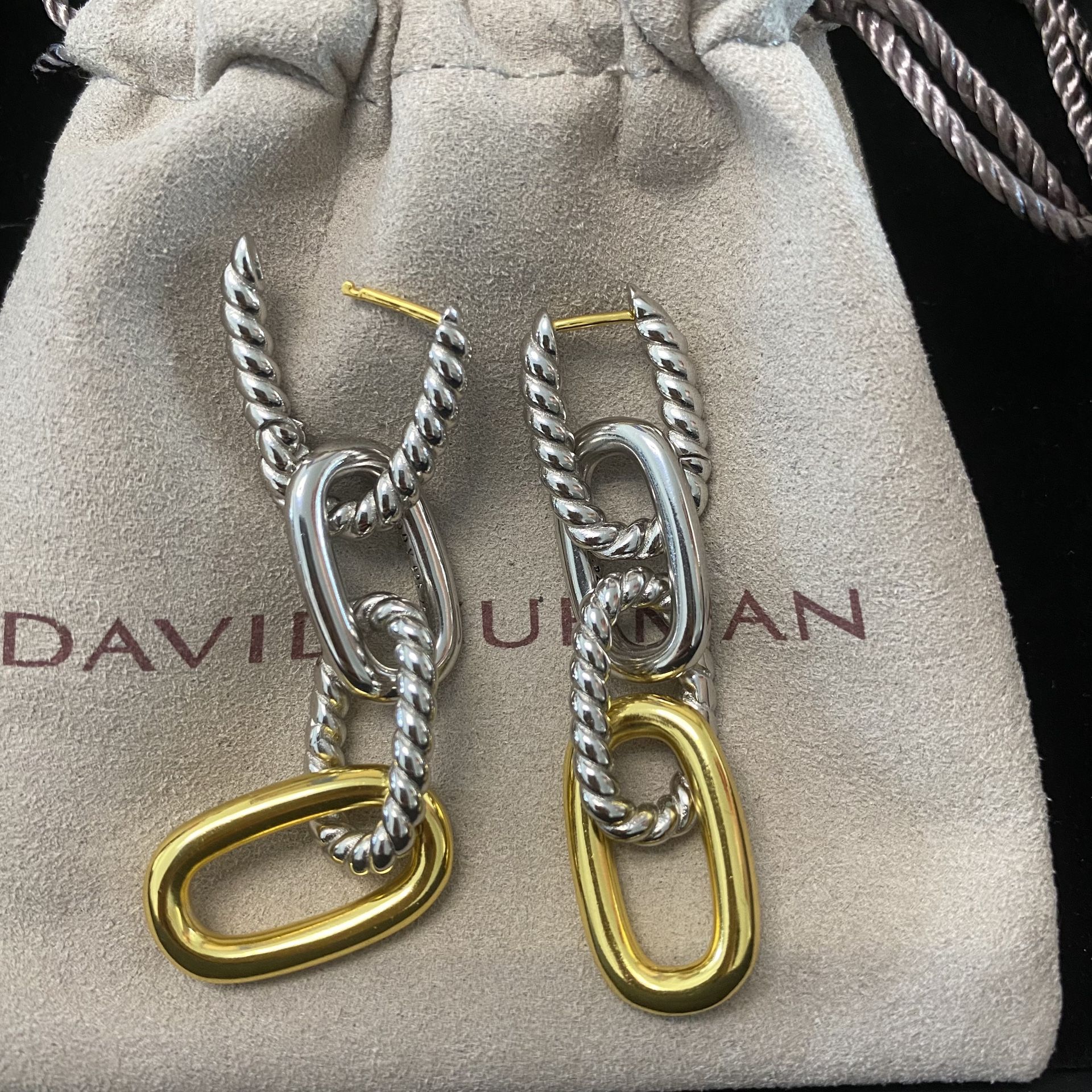 David Yurman Chain Drop Earrings in Sterling Silver with 18...