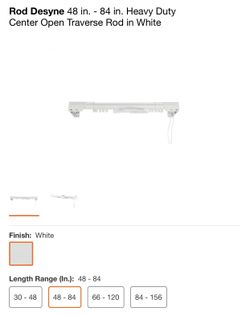 Rod Desyne 48 in. - 84 in. Heavy Duty Center Open Traverse Rod in White
