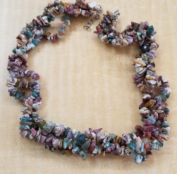 Necklace Three Stands Of Tumbled Stones