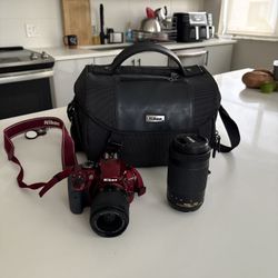 Red Nikon D3400 DSLR Bundle – 18-55mm & 70-300mm Lenses + Bag (No Battery) $275 OBO!