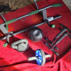 OVER DOOR PULL UP.   PUSH UP HANDLES. 8LB KETTLEBELL. 10LB BALL AND AB ROLLER
11525 S HALSTED DUNKIN DONUTS/7111.S WESTERN WALGREENS 
30$  CASH ONLY A