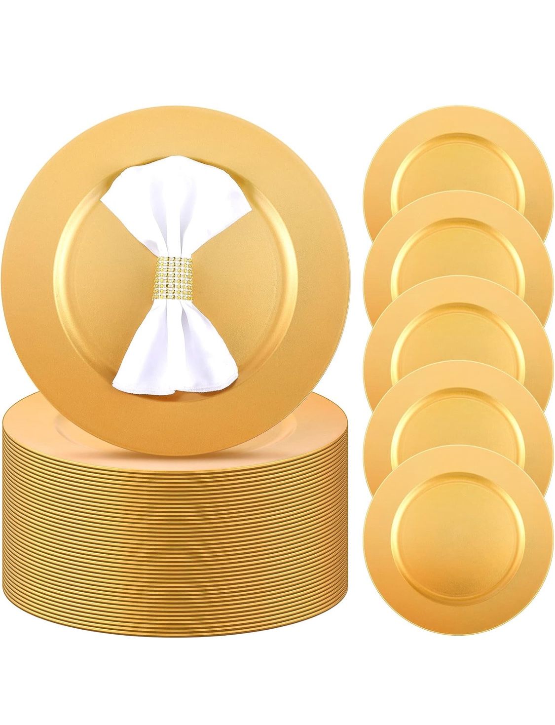 50 Pcs 13 Inch Charger Plates Bulk Round Wedding Chargers Plastic Dinner Plates for Table Setting Wedding Party Decoration (Gold)