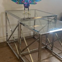 Two Silver Glass  Sude Tables Good Condition 