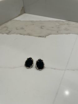 Black Oval Stone Halo Stud Earrings