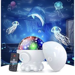 Cute Octopus Night Light Projector,17 Light Modes Ocean Star Projector with 360° Rotation, 3 Projection Films and 9 Lullaby Songs,Night Lamp with Remo