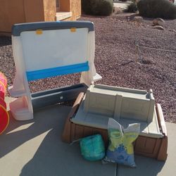 Kids Bench/Sandbox/Water play 2 Bags Of Blue Sand  $40 Chalkboard+Dry Erase Board $20