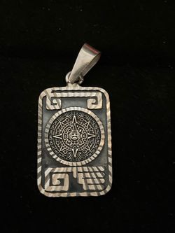 Silver 925 Aztec Calendar rectangle Pendant