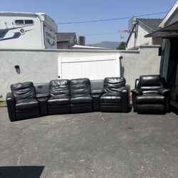 5 seats Leather Couch Set All Recliners