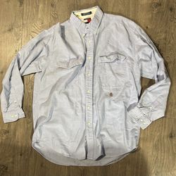 Vintage 90s TOMMY JEANS Denim Shirt Mens Large Blue Crest Logo Tommy Hilfiger 
