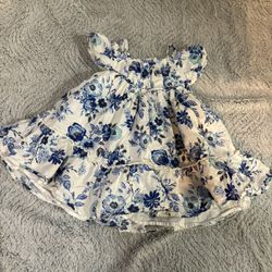 Haute Hippie Kids White Blue Floral Dress 4T