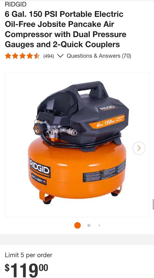 RIDGID 6 Gallon Air Compressor 