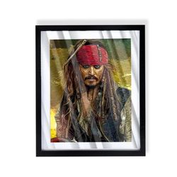 Pirates of the Caribbean Captain Jack Sparrow custom art with black frame