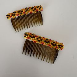 Vintage Native American Hand Beaded Hair Clips