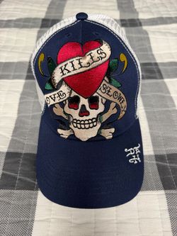 Skull Ed Hardy hat Blue/white color way