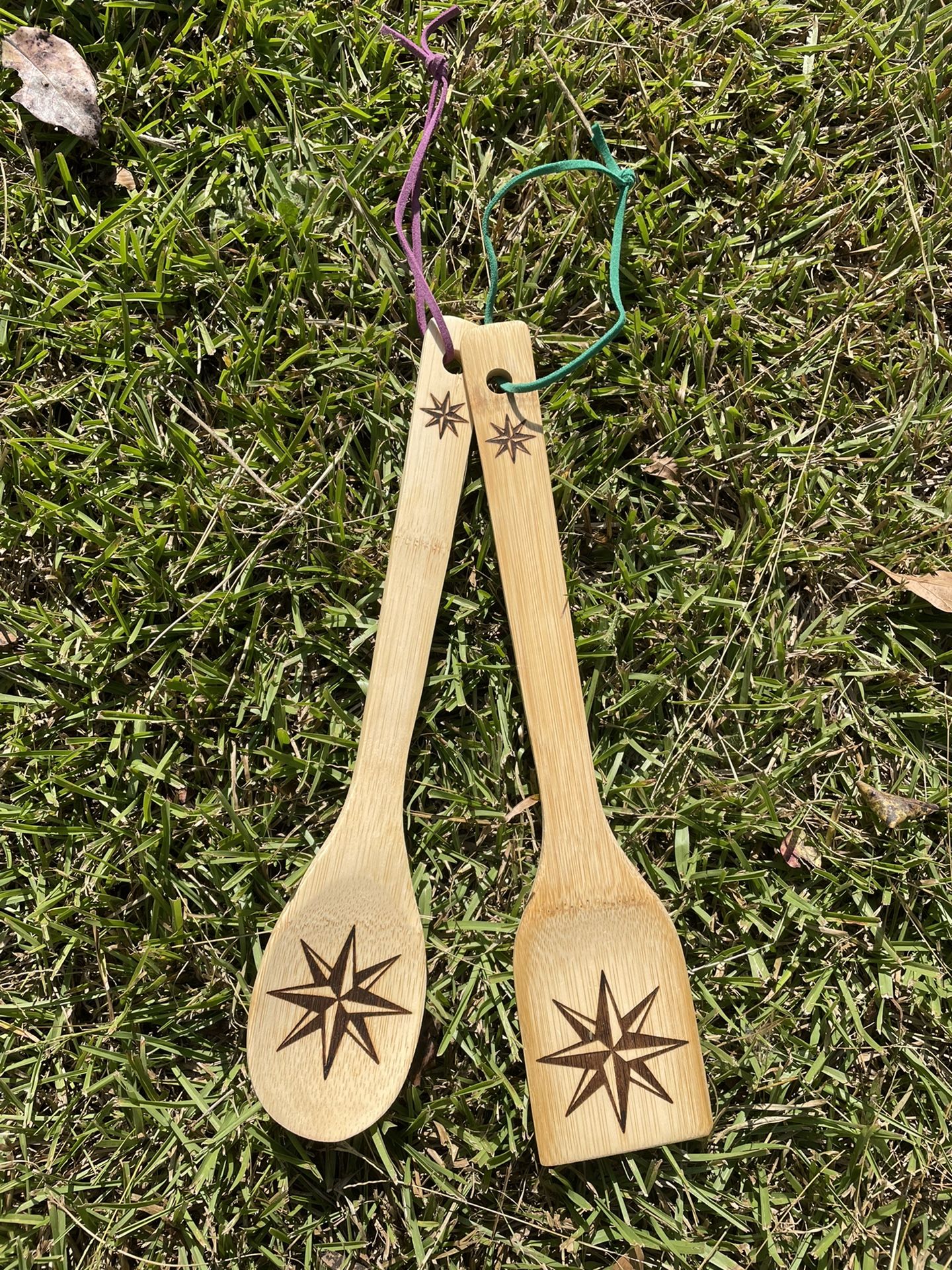 Nautical Star Spoon And Spatula Set With Leather Hangers