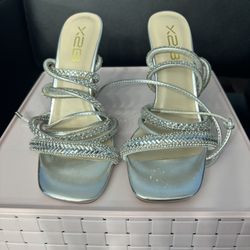 Silver Rhinestone Wrap Up Heels 7.5
