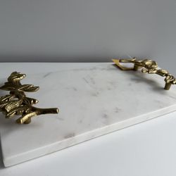Marble Serving Tray with Gold Leaf Handles