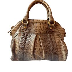 Vintage Brahmin Handbag Brown Crocodile Embossed Leather