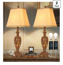 Traditional Table Lamps with USB Ports, Set of 2