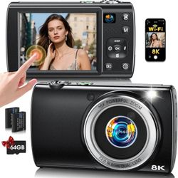 8K Digital Camera for Photography, 2026 Latest WiFi 88MP Vlogging Camera for YouTube with Dual Lens,