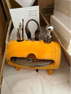 wood barrel wine tool sets, brand new in box $2 each