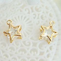 10Pcs Gold Alloy Cubic Zirconia Star Pendants/Charms DIY Jewelry Making Supplies