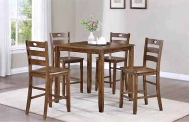 Wood Counter Height Dining Set w/ Square Table and 4 Chairs