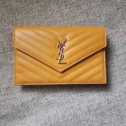 Yves Saint Laurent Purse Bag HandBag Original Yellow Mustard Small Size, 7.4inx4.9inx1.3in