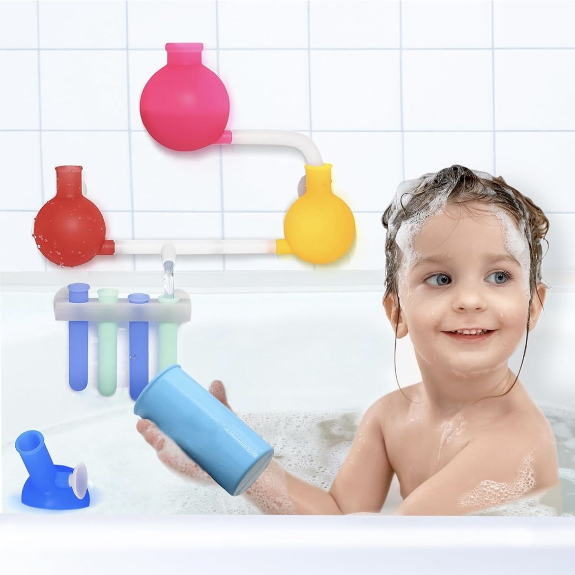 Aqualab Bath Toys for Kids Ages 4-8 - Science Themed Wall Suction Silicone Bath Toy - Includes Beaker, Flasks, and Test Tubes ✅🆕Retails $24.99