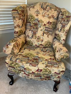 Wingback Armchair with Tapestry Upholstery