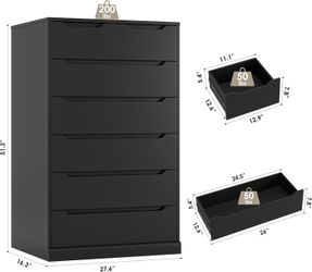51" Tall 7 Drawers Dresser, Modern Black Dresser, Wood Dressers & Chests of Drawers with Cut-Out Handles, Upright Drawer Chest, Accent Vertical Dresse