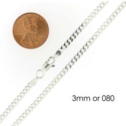 22" Cuban Curb Chain Necklace - New - 3mm - Italian Sterling Silver - Unisex