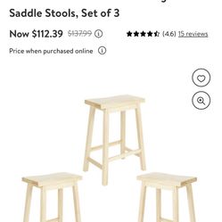 Brand New. Set. Of. 3- Natural. Wood. Stools 