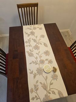 Dark Wood Dining Table Set with 3 Chairs – Compact Modern Dining Set
