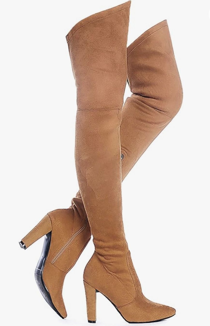 Gorgeous brownish-orange-camel suede thigh high boots size 6.5