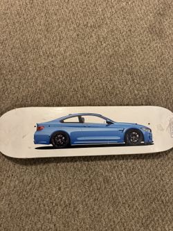 Skateboard Deck - Blue Sports Car Graphic, White, Never Set Up