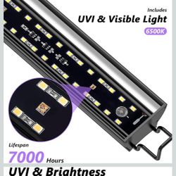 27-Inch LED UVB Reptile Light with Auto On/Off & Preset Day-Night Cycle Dimming, 4 UVI Modes Fixture Controller, 22W Aluminum UVA UVB Lamp for Bearded