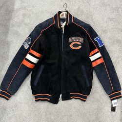 Officially Licensed NFL Chicago Bears Varsity Football Suede Leather Jacket LARG