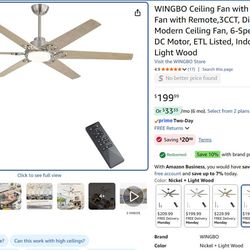 64 inch Ceiling Fan with Remote - Nickel Wood