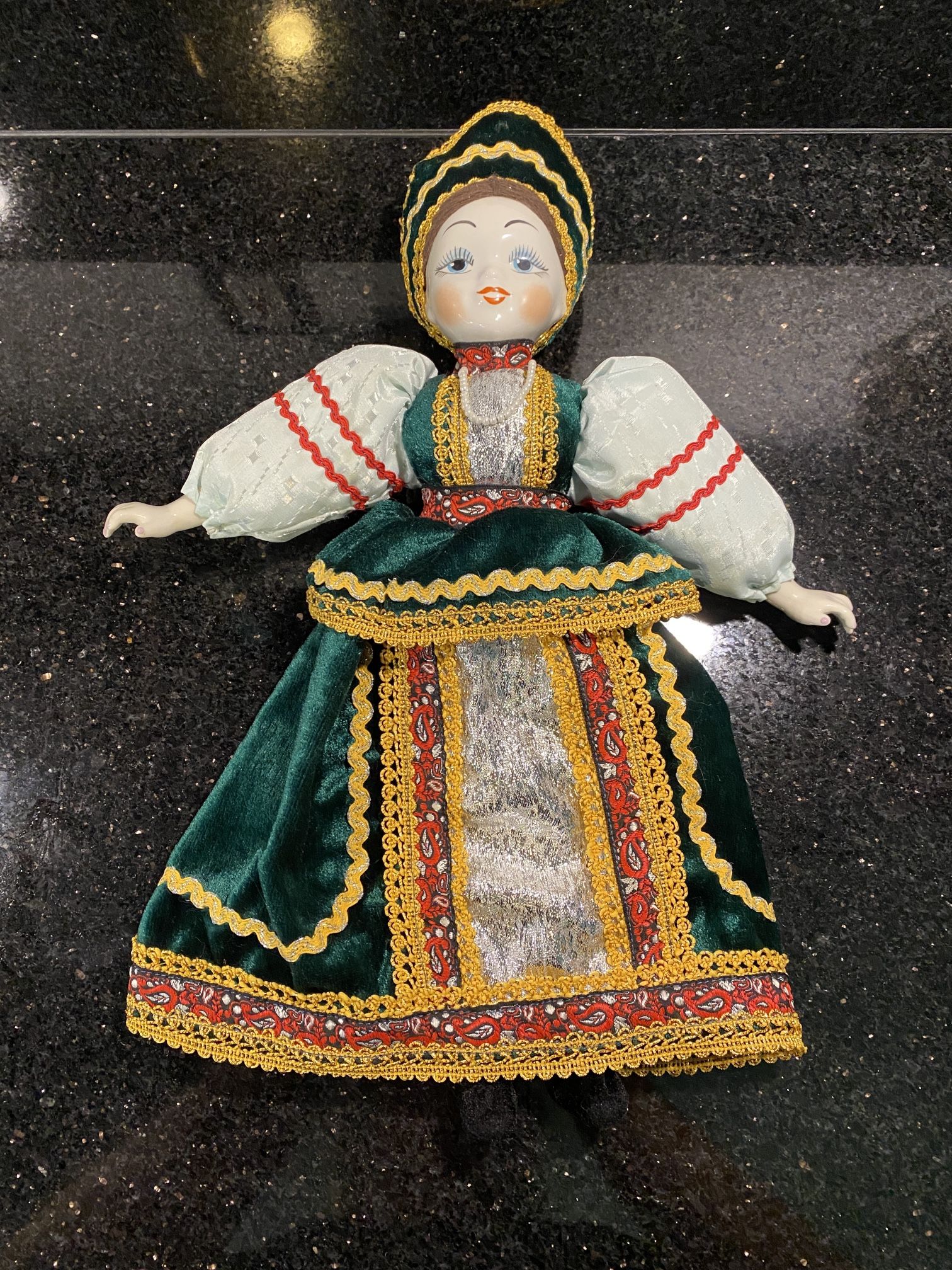 Vintage Porcelain & Fabric Russian Babushka 16” Doll w/Traditional Folk Costume