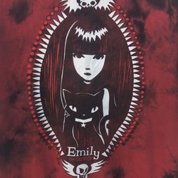 Emily The Strange Women's Black and Red XL T-shirt Y2K Emo Goth