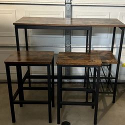 SET of 4- 1 Vasagle Bar/High Dining Table, 2 Bar Stools & 1 Bakers Rack-Island Table