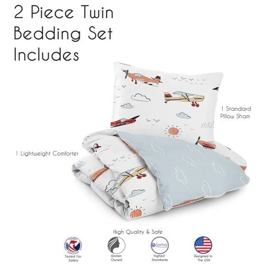 2 Piece Twin Duvet Set (Vintage Red Airplane)