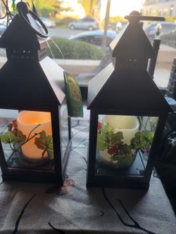 Fall Black Decorative Lanterns with LED Candles – Set of 2 with Timers