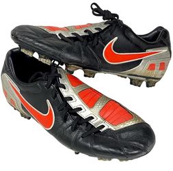 Nike Total 90 Laser III FG K Leather Black Challenge Red Metallic Silver Size 10